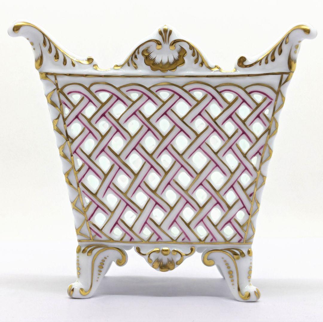 ケースつき ヘレンド 透かし彫り 鉢カバー 手描き 磁器製