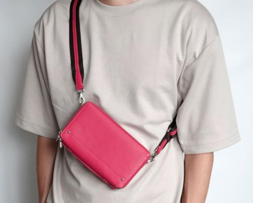 Kiefer neu 長財布 クラッチバッグ 本革 ショルダーウォレット ピンク