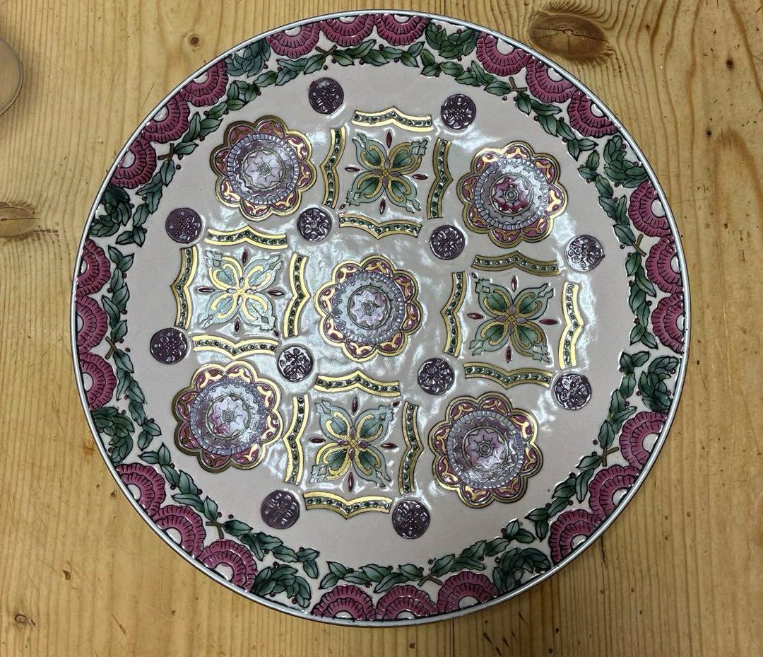 チャイニーズアンティーク　エナメル　ハンドペイント　飾りプレート