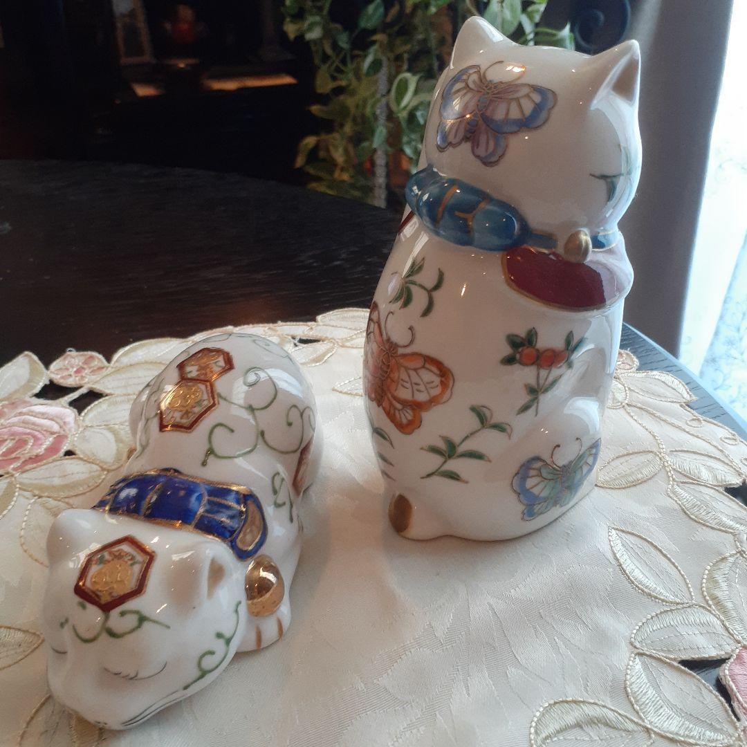 伊万里焼、招き猫と眠り猫