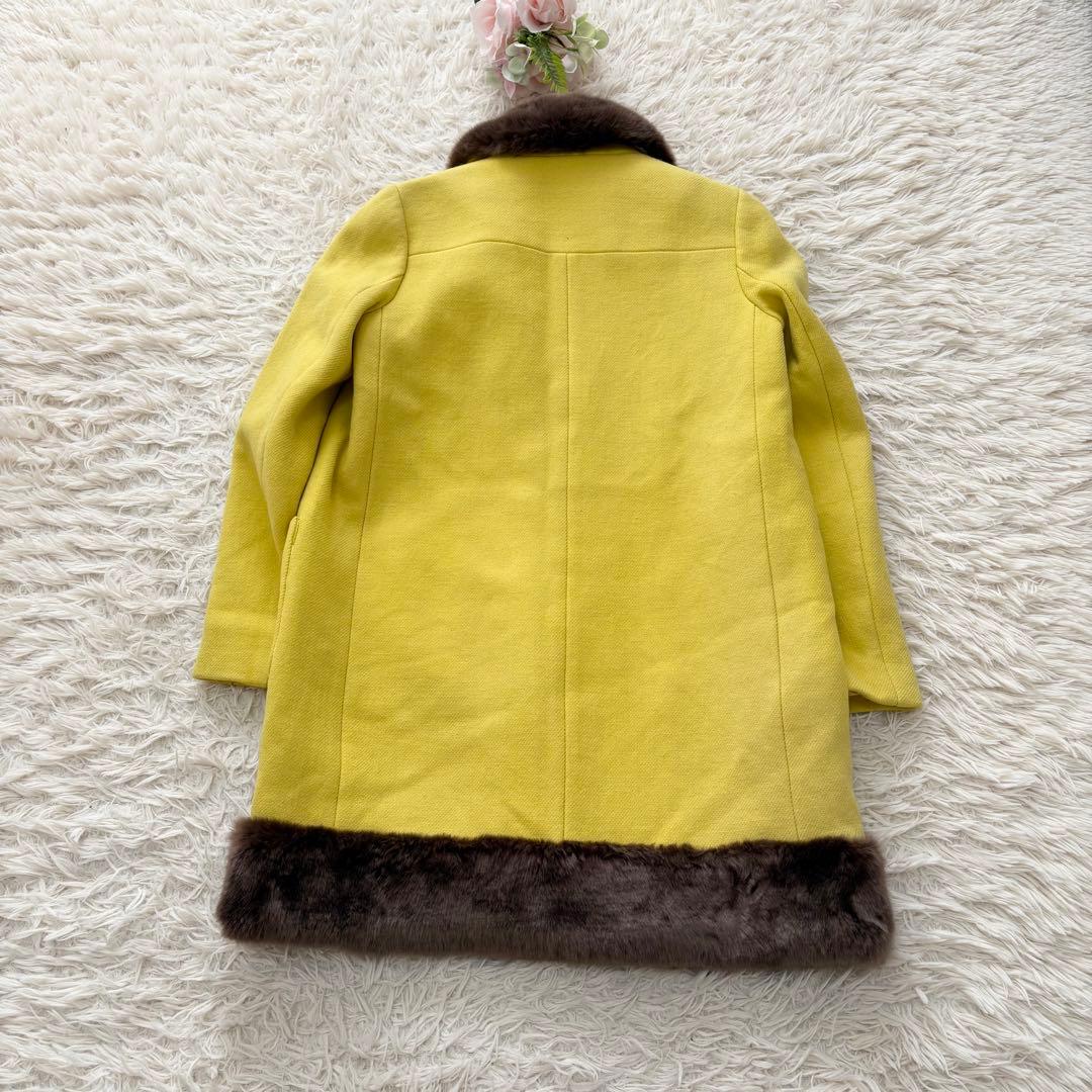 美品✨ケイトスペード　ウール100%ロングファーコート　裏地総柄　イエロー　0