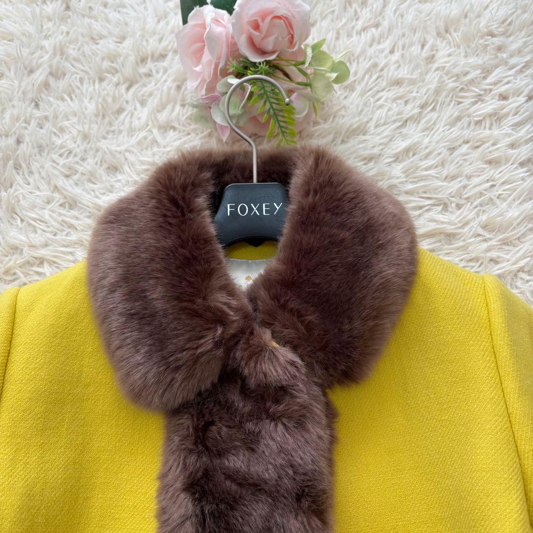 美品✨ケイトスペード　ウール100%ロングファーコート　裏地総柄　イエロー　0