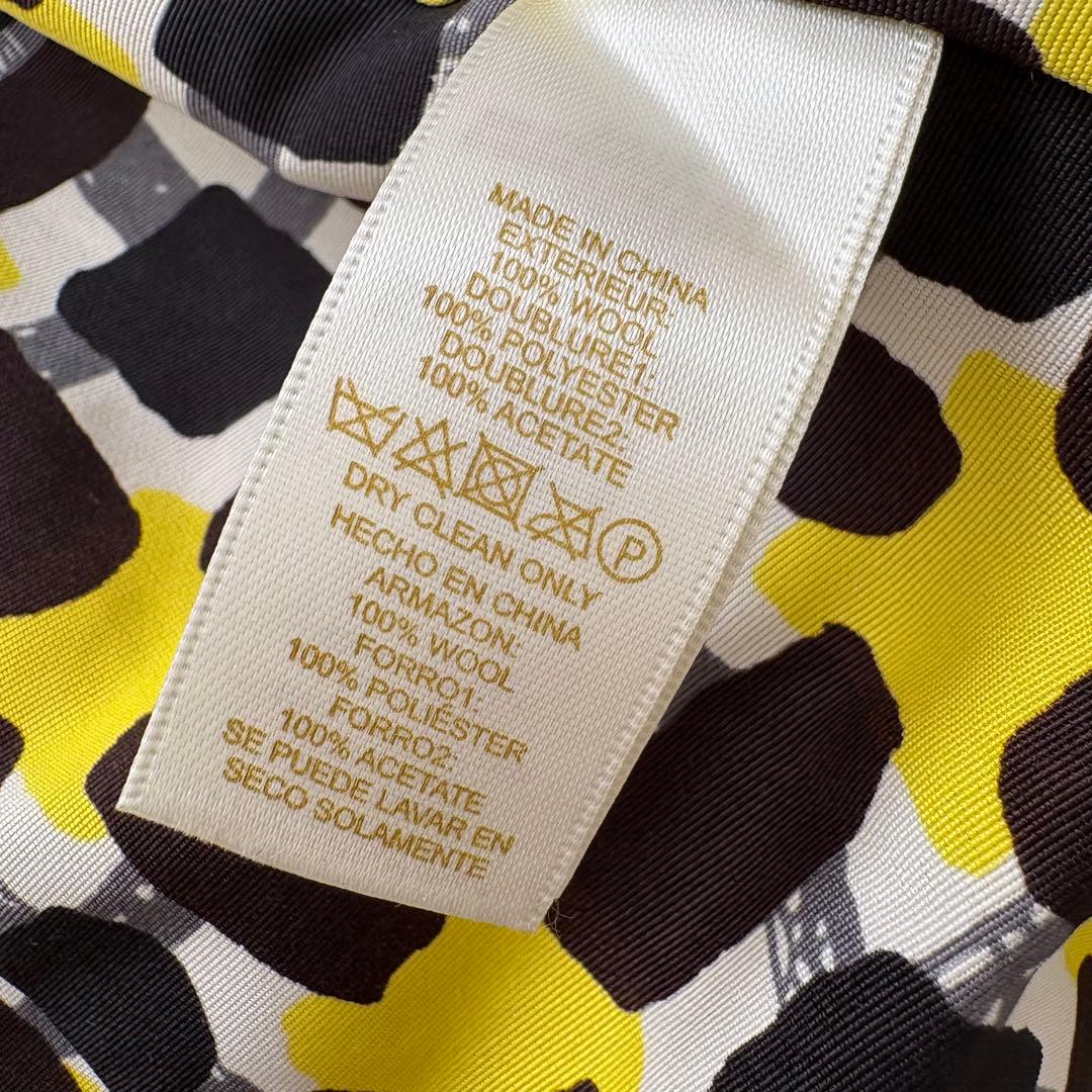 美品✨ケイトスペード　ウール100%ロングファーコート　裏地総柄　イエロー　0