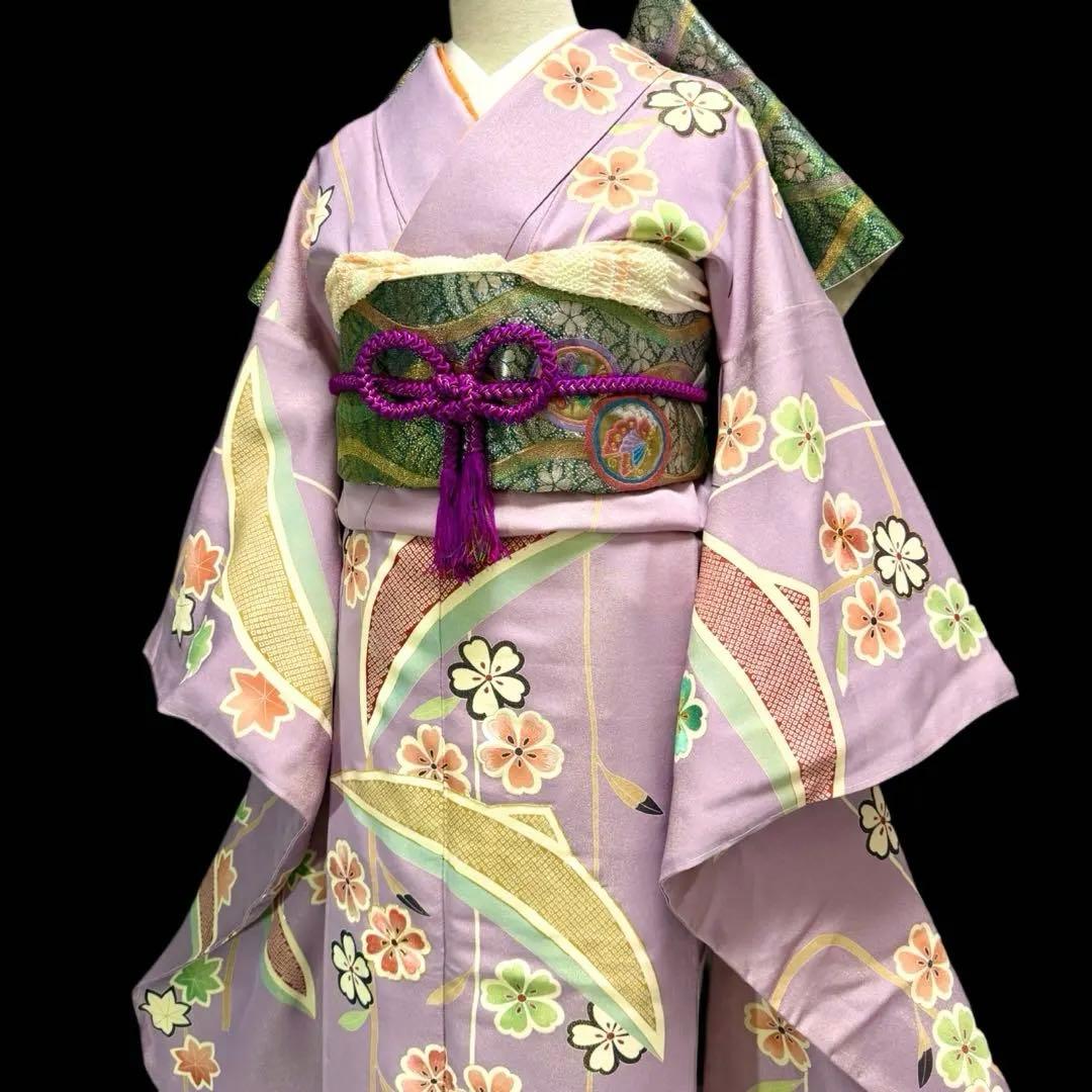 未使用品　作家物　落款　振袖フルセット　しつけ付き　金通し　桜　154〜164
