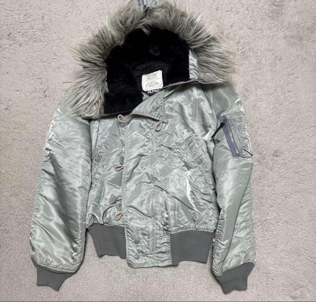 90s alpha N-2B USA フライドジャケット　シルバー　y2k 短丈