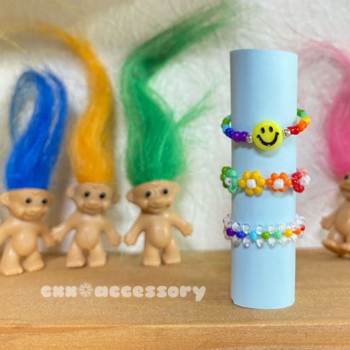 【b-1】ビーズリング ✿ 韓国 カラフル ニコちゃん お花