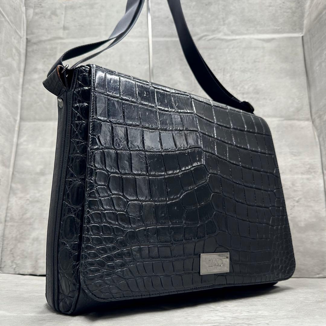 美品✨JRA認定 ZAO クロコダイル メッセンジャー ショルダーバッグ 大容量
