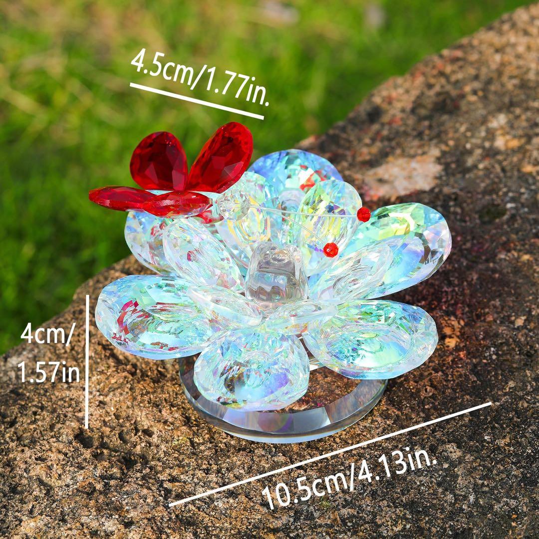 クリスタルクリアフラワー 赤い蝶の置物 ギフト 女性用 ガラス蓮の花 開運 風水
