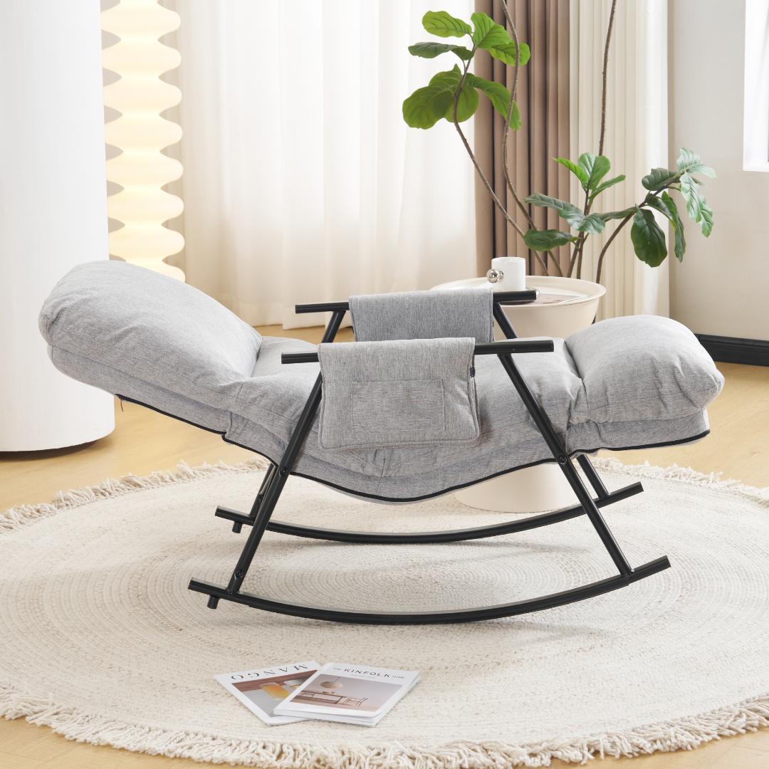 【ライトグレー】ロッキングチェア 背/足部多段階調節可能 揺れる椅子 組立簡単