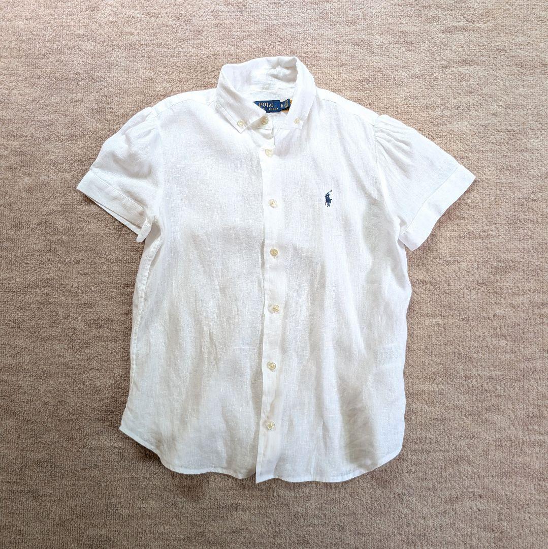 ポロ　ラルフローレン　リネン　シャツ　ブラウス　白　麻　パフスリーブ　美品