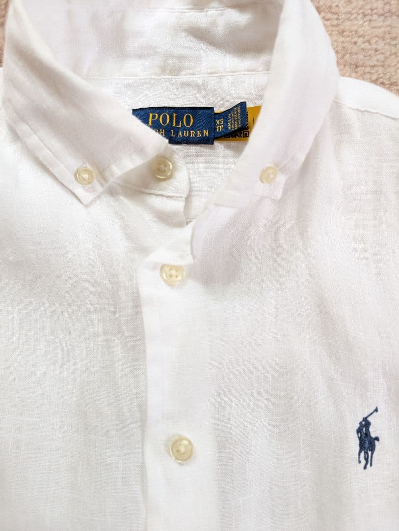 ポロ　ラルフローレン　リネン　シャツ　ブラウス　白　麻　パフスリーブ　美品