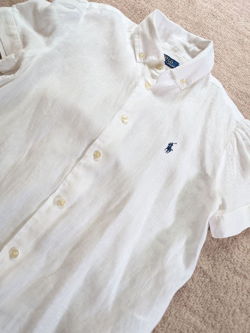 ポロ　ラルフローレン　リネン　シャツ　ブラウス　白　麻　パフスリーブ　美品