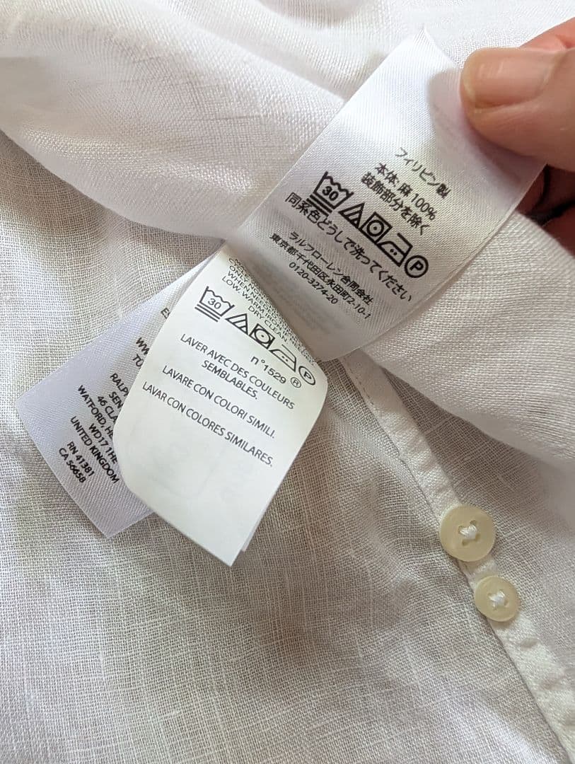 ポロ　ラルフローレン　リネン　シャツ　ブラウス　白　麻　パフスリーブ　美品