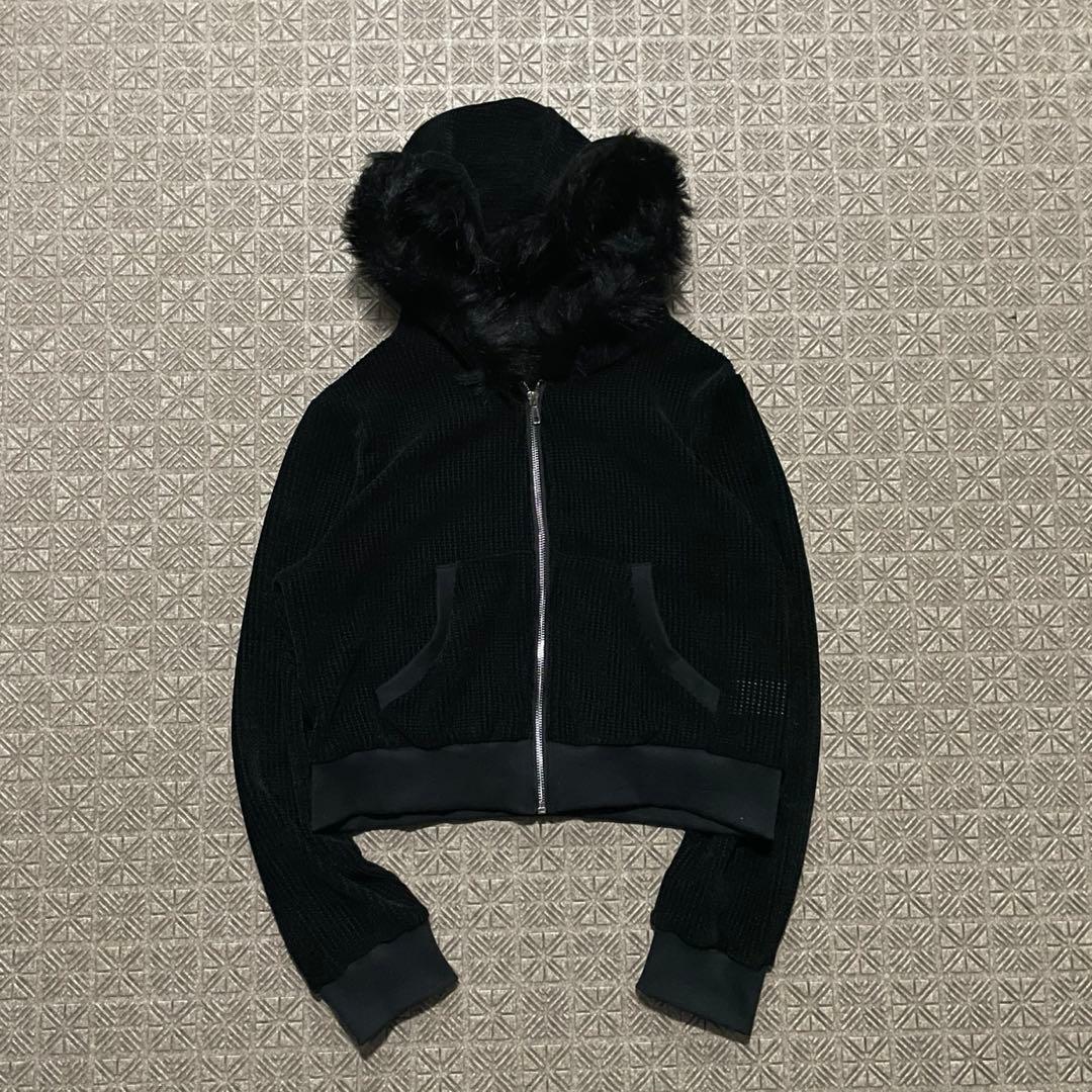 Y2K N2B 短丈 ブラック ファー フード ジップパーカー 裏原 お兄 平成