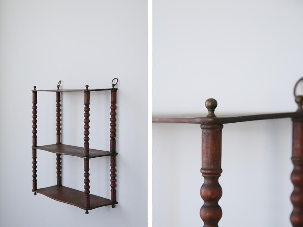 フランスアンティーク木製ウォールシェルフ/壁掛けラック/飾り棚(90-18)