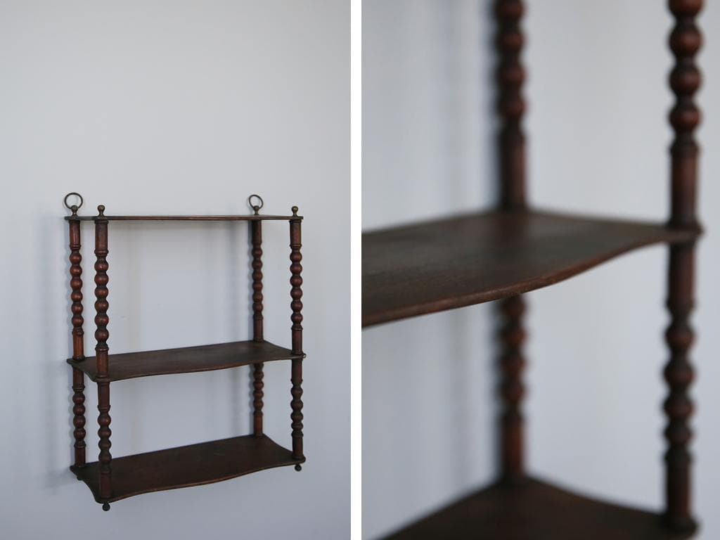 フランスアンティーク木製ウォールシェルフ/壁掛けラック/飾り棚(90-18)