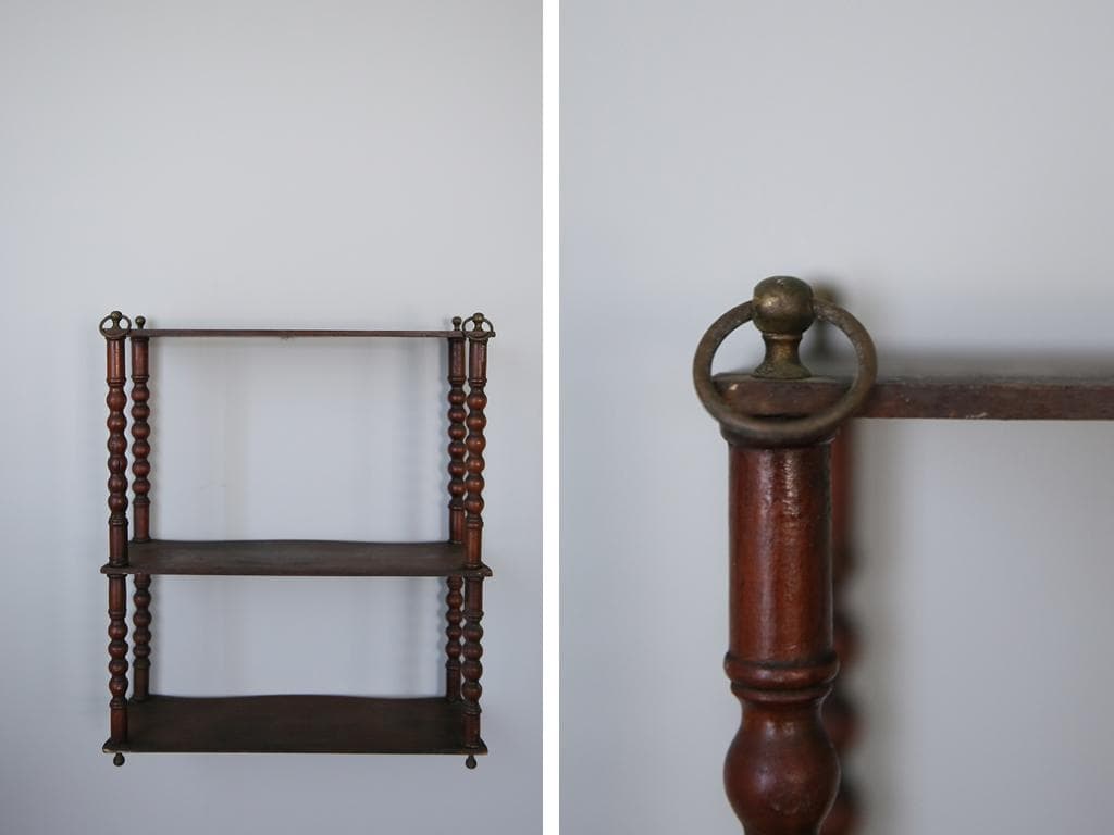 フランスアンティーク木製ウォールシェルフ/壁掛けラック/飾り棚(90-18)