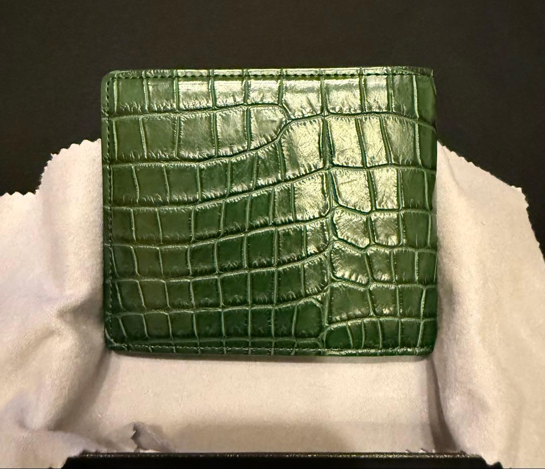 高級クロコダイルレザー グリーン二つ折り財布