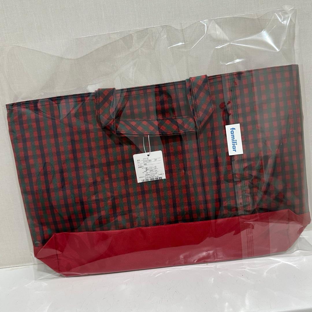 ファミリア 横型バック トートバッグ レッスンバック 赤チェック