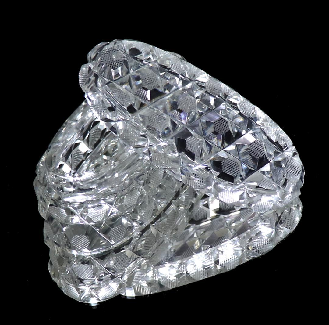 オールド・バカラ 珍品オーバル型切子蓋物 ダイヤモンドカット×格子柄 ディアマン