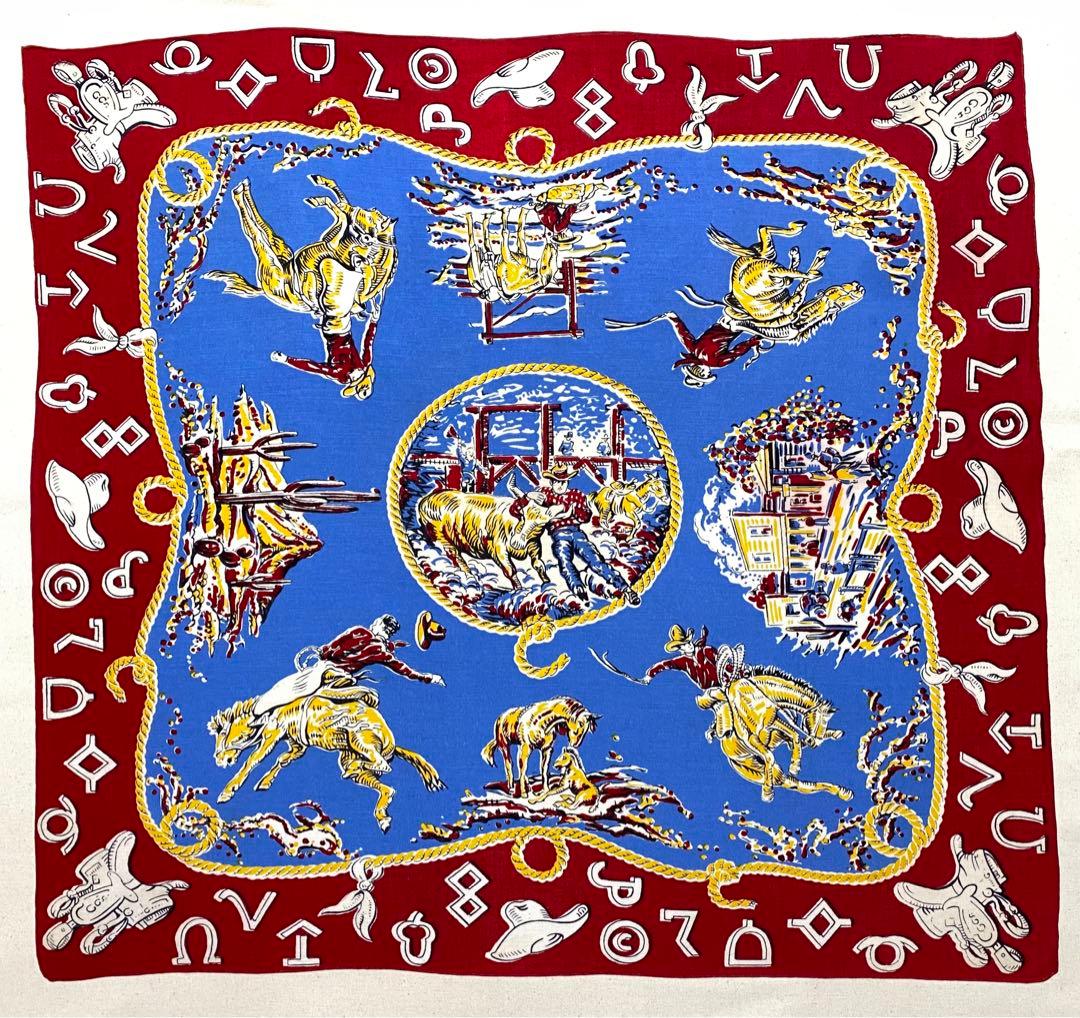 激レア 大判 ウエスタン柄 レッド ビンテージバンダナ 【M470】