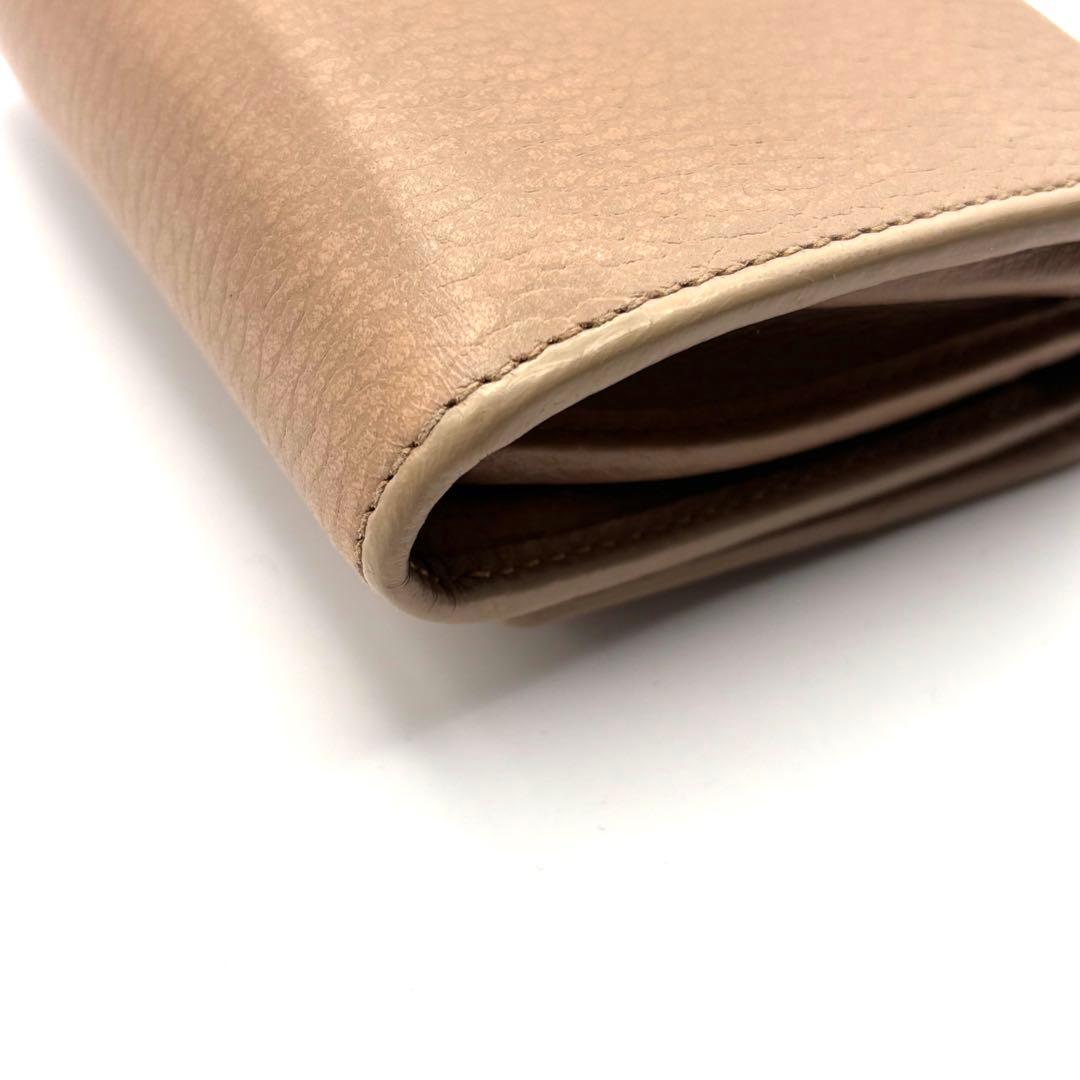 グッチ 折り財布 マーモント GG ロゴ 金具 ファスナー レザー ベージュ