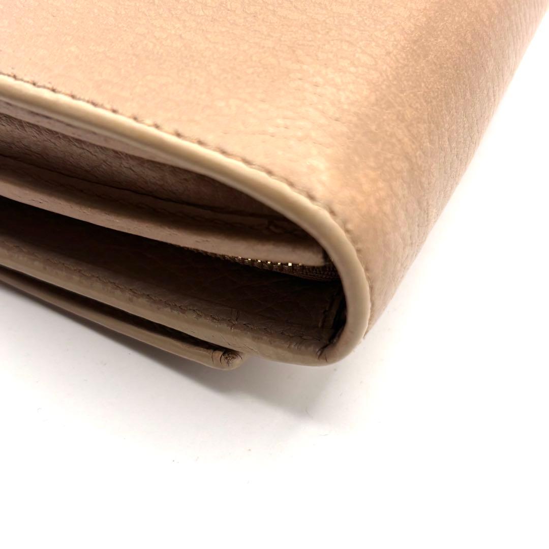 グッチ 折り財布 マーモント GG ロゴ 金具 ファスナー レザー ベージュ