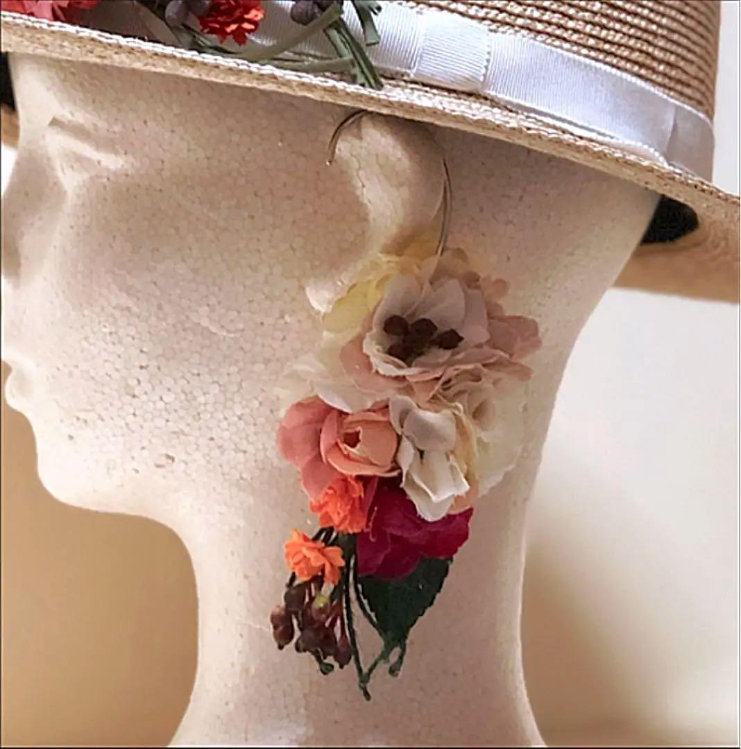 ハンドメイド★紅白華のイヤーカフ★シルバー金具タイプ★左耳用★ドレス★結婚式にも