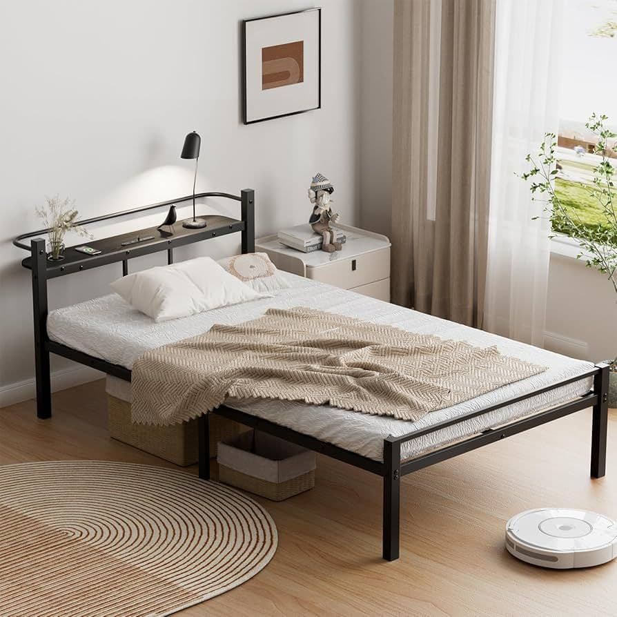 シングルベッドフレーム USBポート付き 黒 新生活 ベッド 通気性 シングル