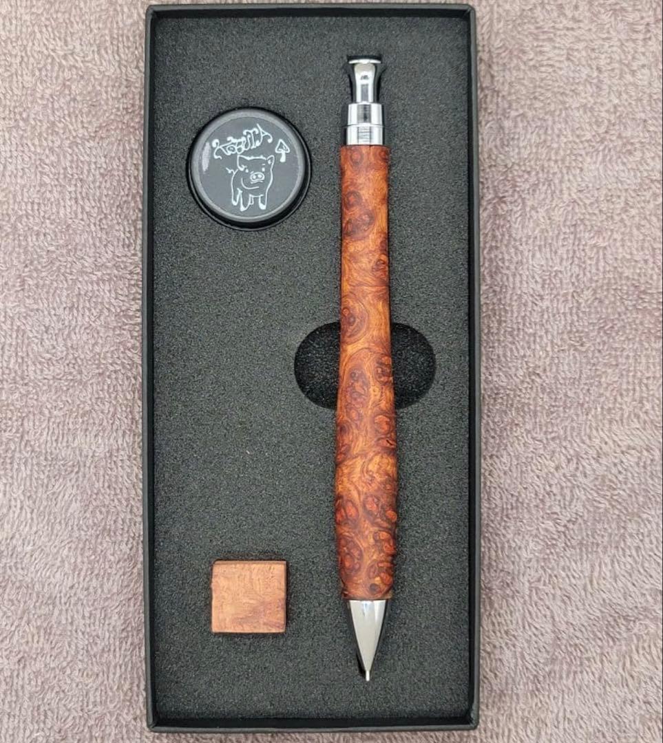 【美杢】新品　こぶた工房　極上花梨瘤紅白　シャープペンシル0.5ミリ