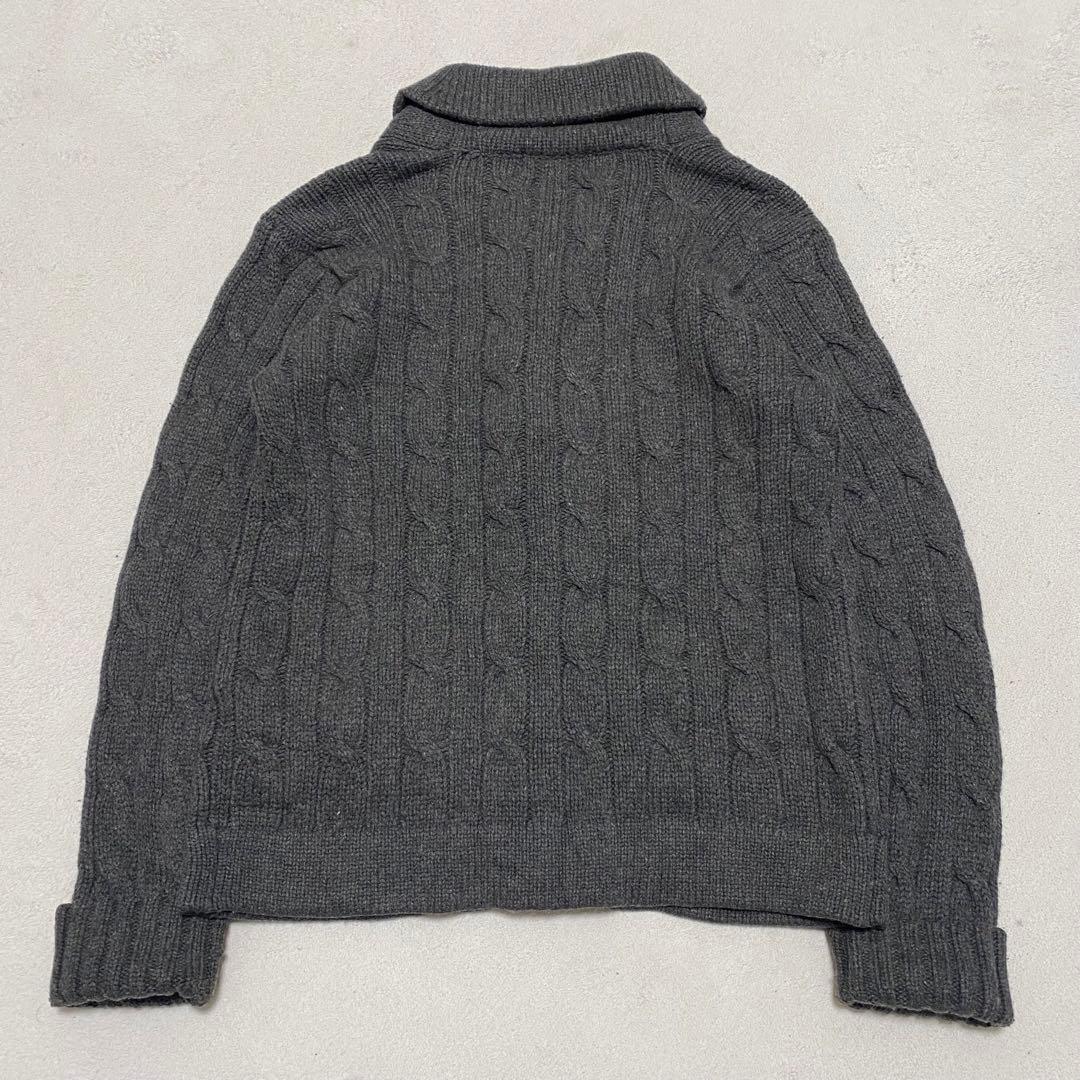 ポロラルフローレン　ケーブルニット　ショールカラー　くるみボタン　グレー