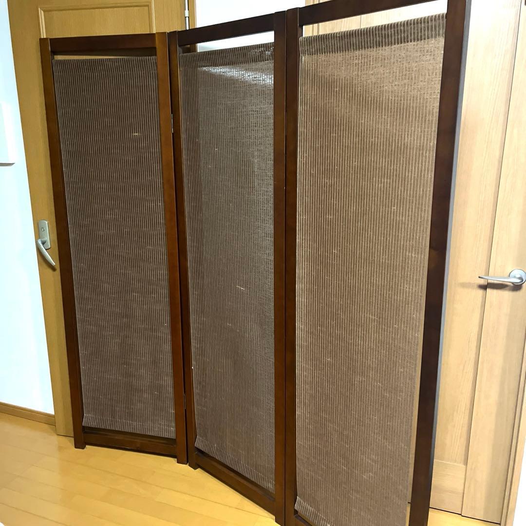 木製フレーム 3つ折り　パーテーション 衝立 ブラウン　アジアン　和風　洋風