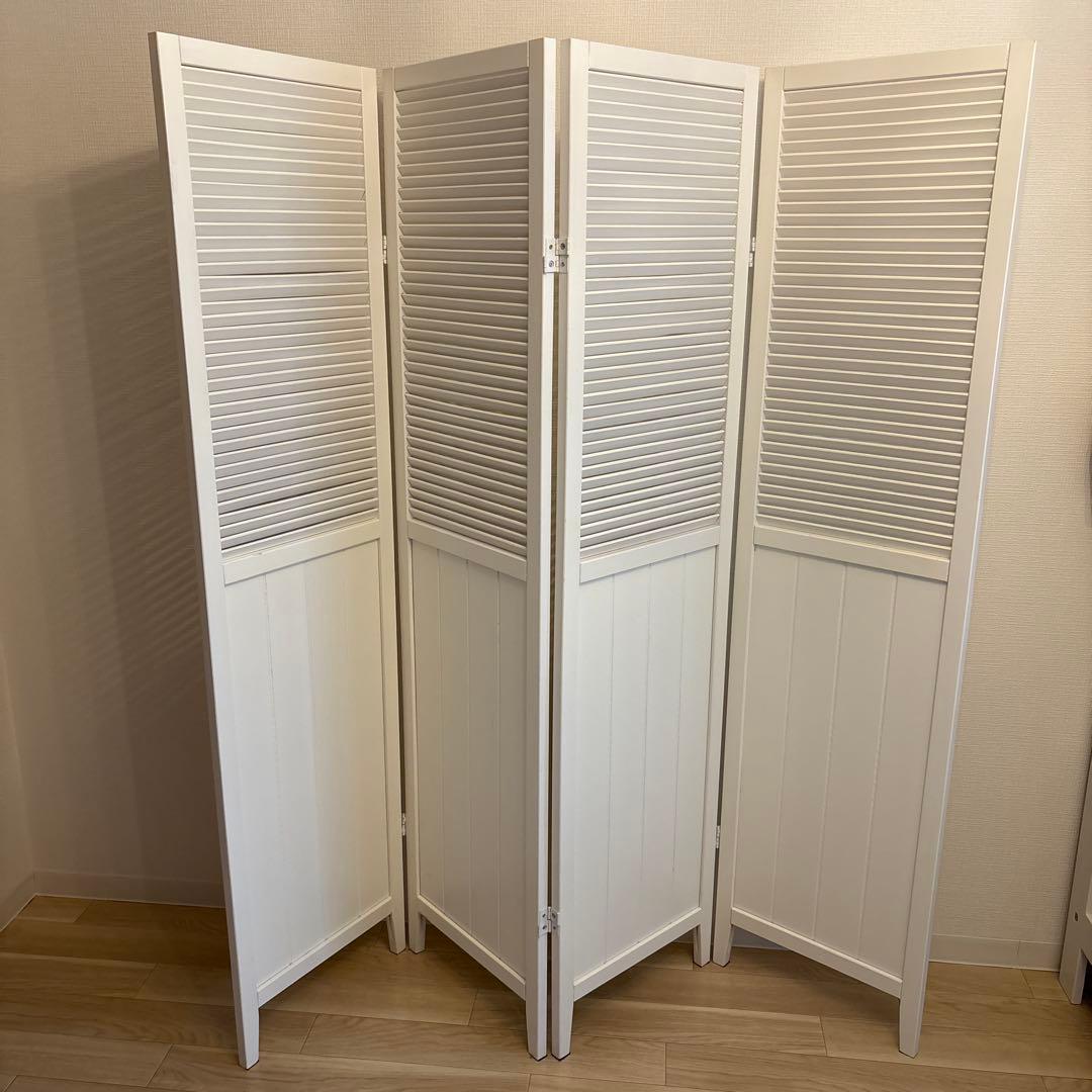 ★処分予定★天然木　木製パーテーション4連　ホワイト