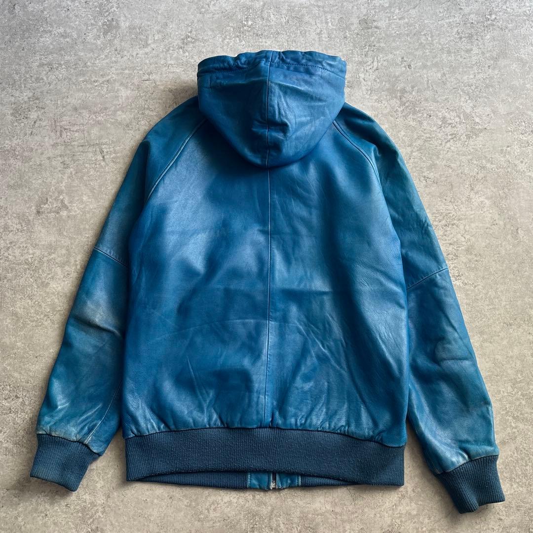 schott ショット【L】ラムレザー ジップパーカー レザージャケット ブルー