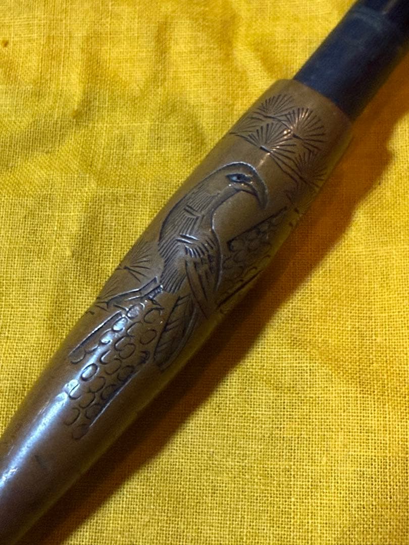 時代煙管　素銅地　松に鷹と千鳥図　大きめ