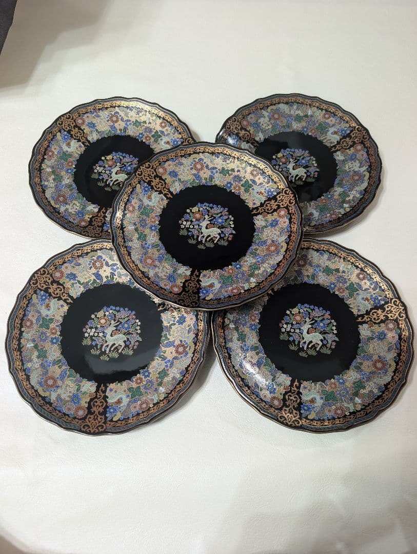 5枚セット 　庫山窯　金花詰　蒼園　平皿　金彩　古伊万里　鹿