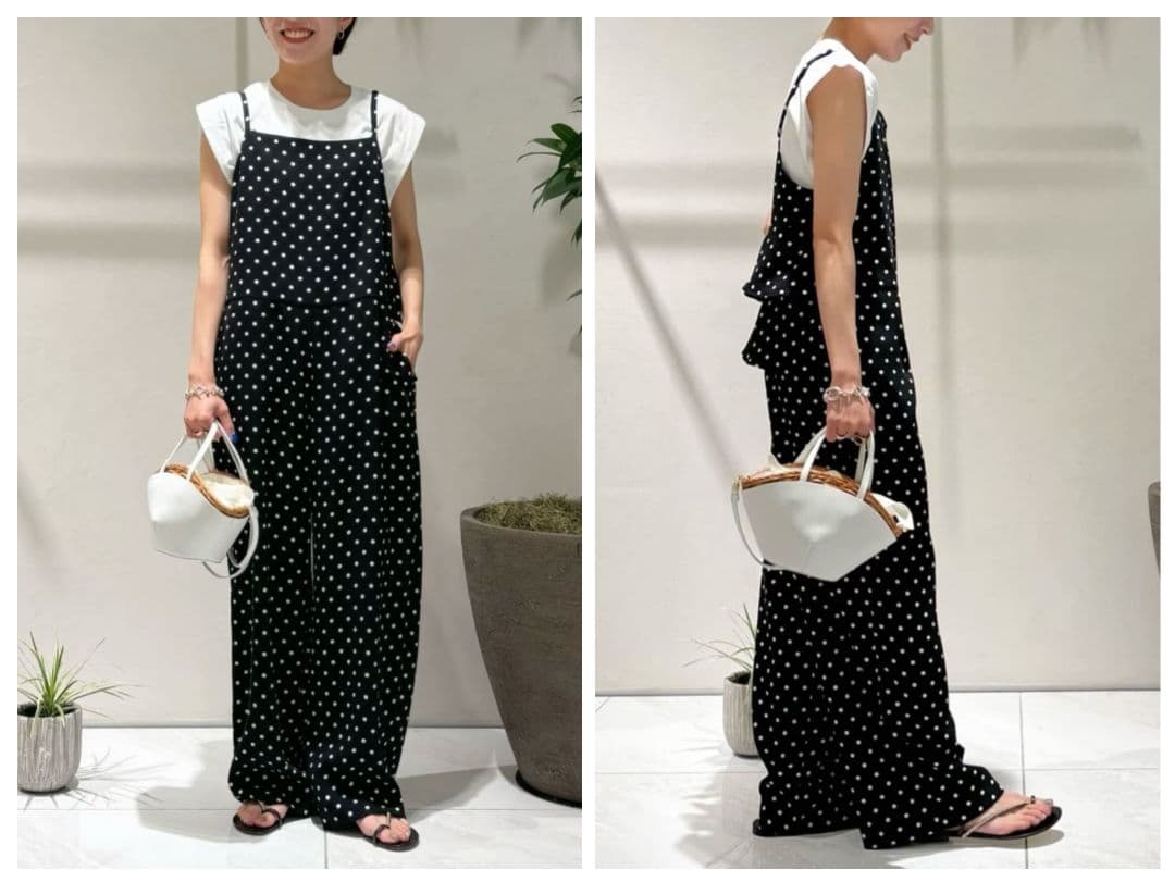 ルルウィルビー バックフリリーサロペット オールインワン ドット