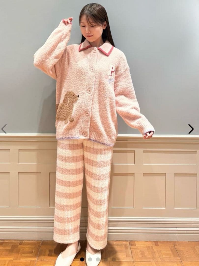 ジェラートピケ♡ベビモコダックスフンドジャガードカーディガン ピンク
