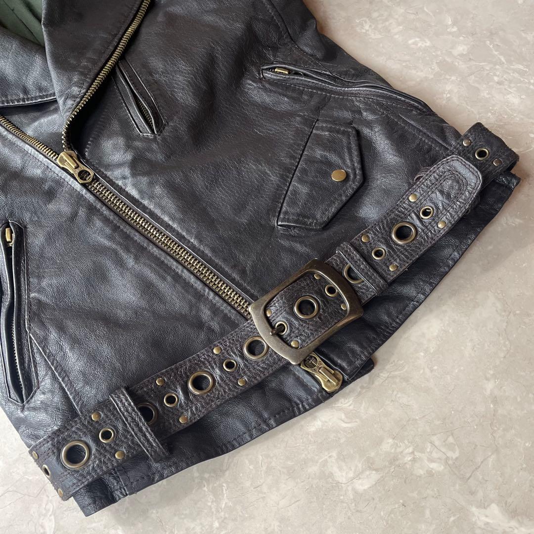 希少美品☆ゴア ダブル ライダースジャケット M ダークブラウン 本革 Y2K