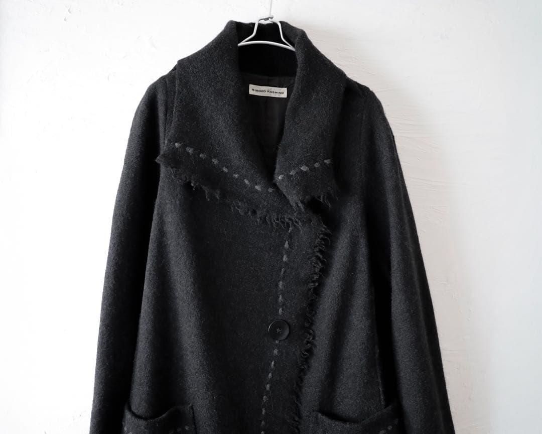 HOROKO KOSHINO ヒロココシノ　ウールコート　ステッチ　フリンジ
