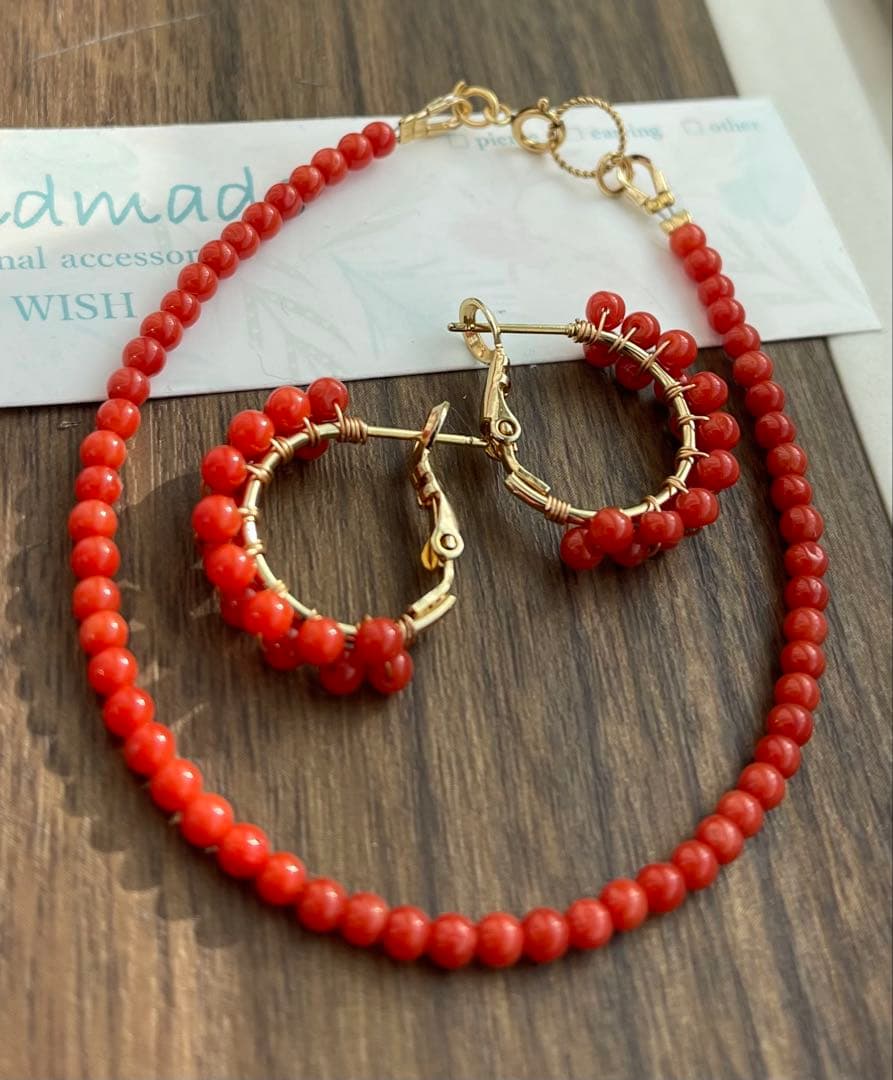 サルディーニャ珊瑚のブレスレットとピアスセット