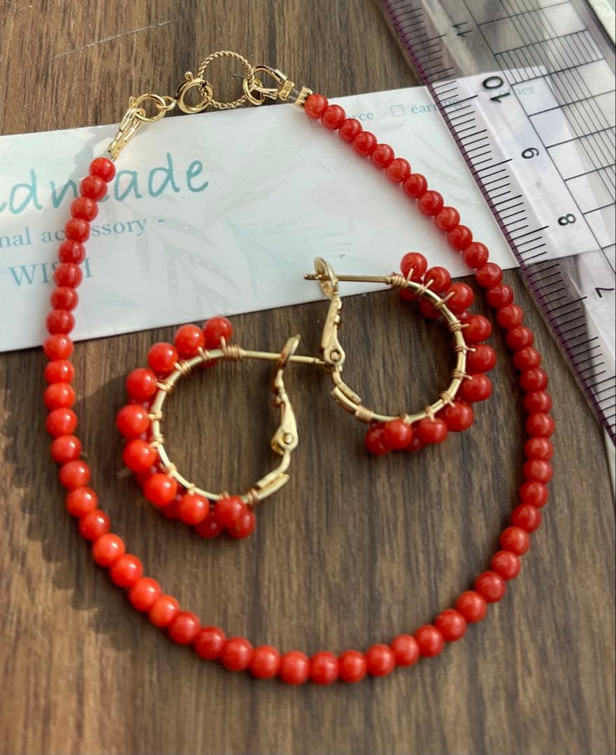 サルディーニャ珊瑚のブレスレットとピアスセット