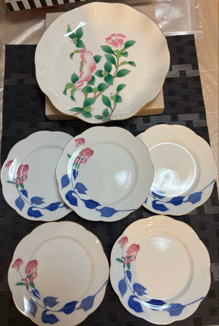 6点セット 新品 香蘭社 大皿 ケーキ皿 取り皿 プレート