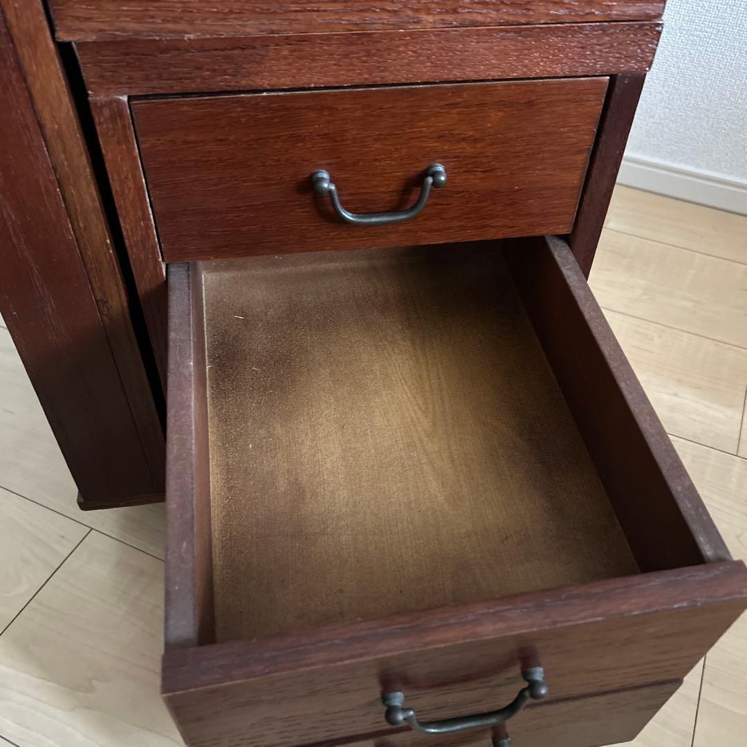 木製折りたたみ文机　和机　三段引き出し　古道具　古民具　アンティーク　昭和レトロ