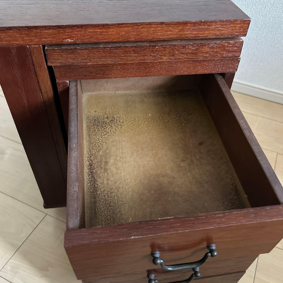 木製折りたたみ文机　和机　三段引き出し　古道具　古民具　アンティーク　昭和レトロ