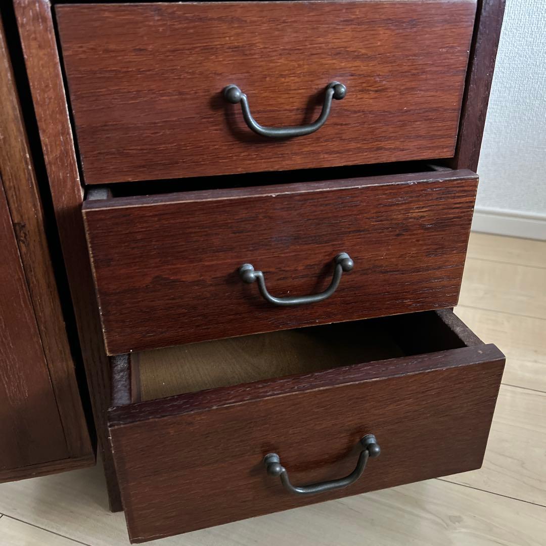 木製折りたたみ文机　和机　三段引き出し　古道具　古民具　アンティーク　昭和レトロ