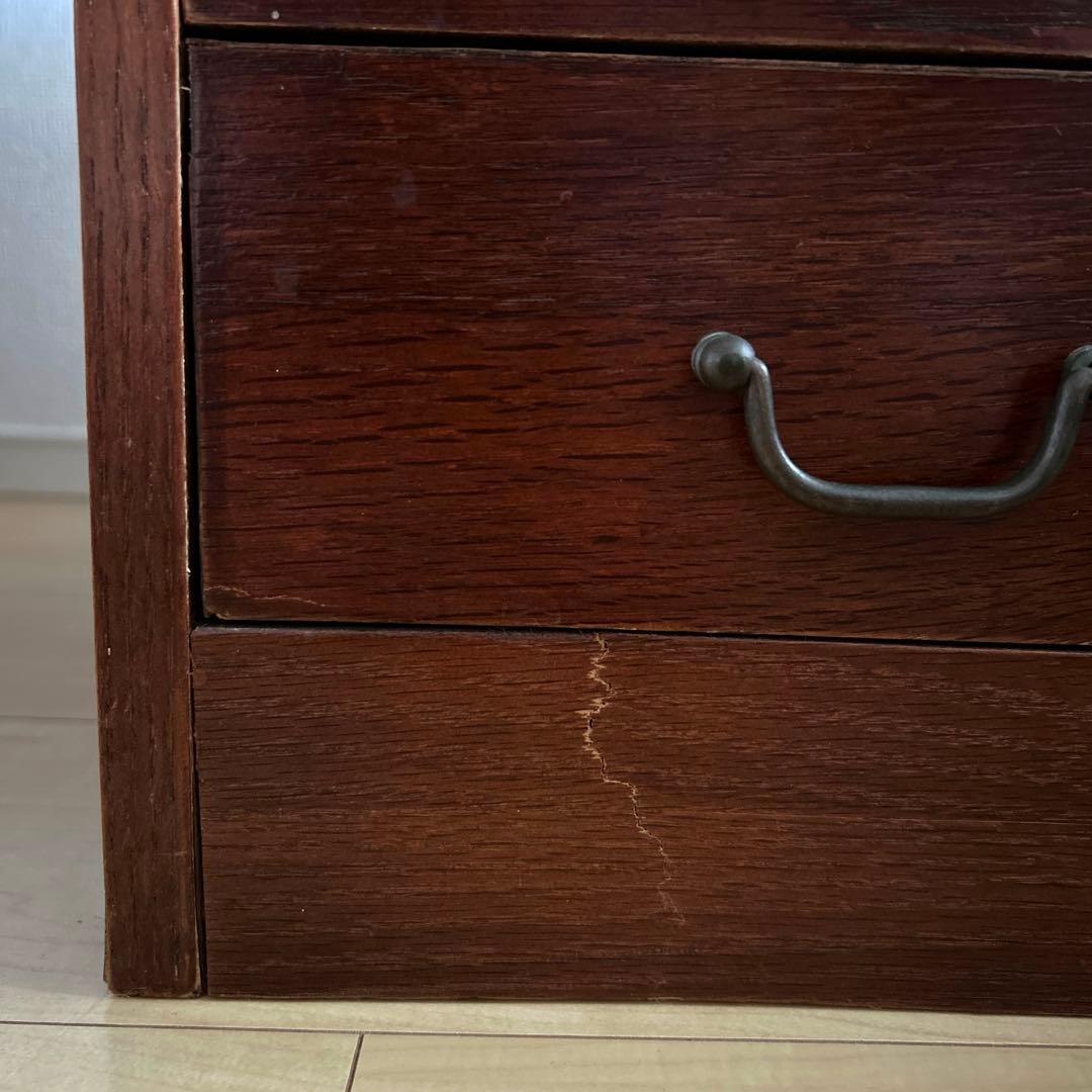 木製折りたたみ文机　和机　三段引き出し　古道具　古民具　アンティーク　昭和レトロ