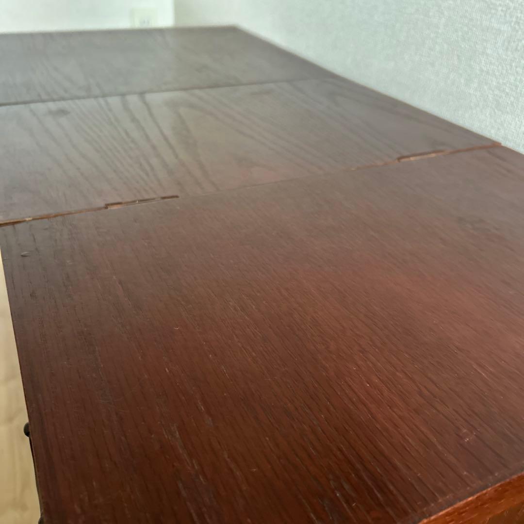 木製折りたたみ文机　和机　三段引き出し　古道具　古民具　アンティーク　昭和レトロ