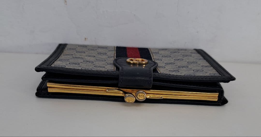 HR1-2GUCCI オールド グッチ 二つ折り 財布 シェリーライン がま口