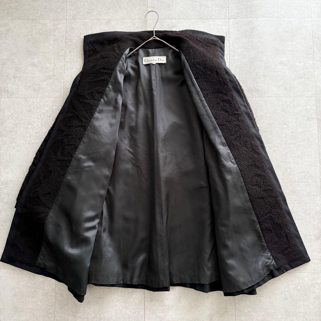 クリスチャンディオール　ロングコート　黒　9　アルパカ混　ジャガード